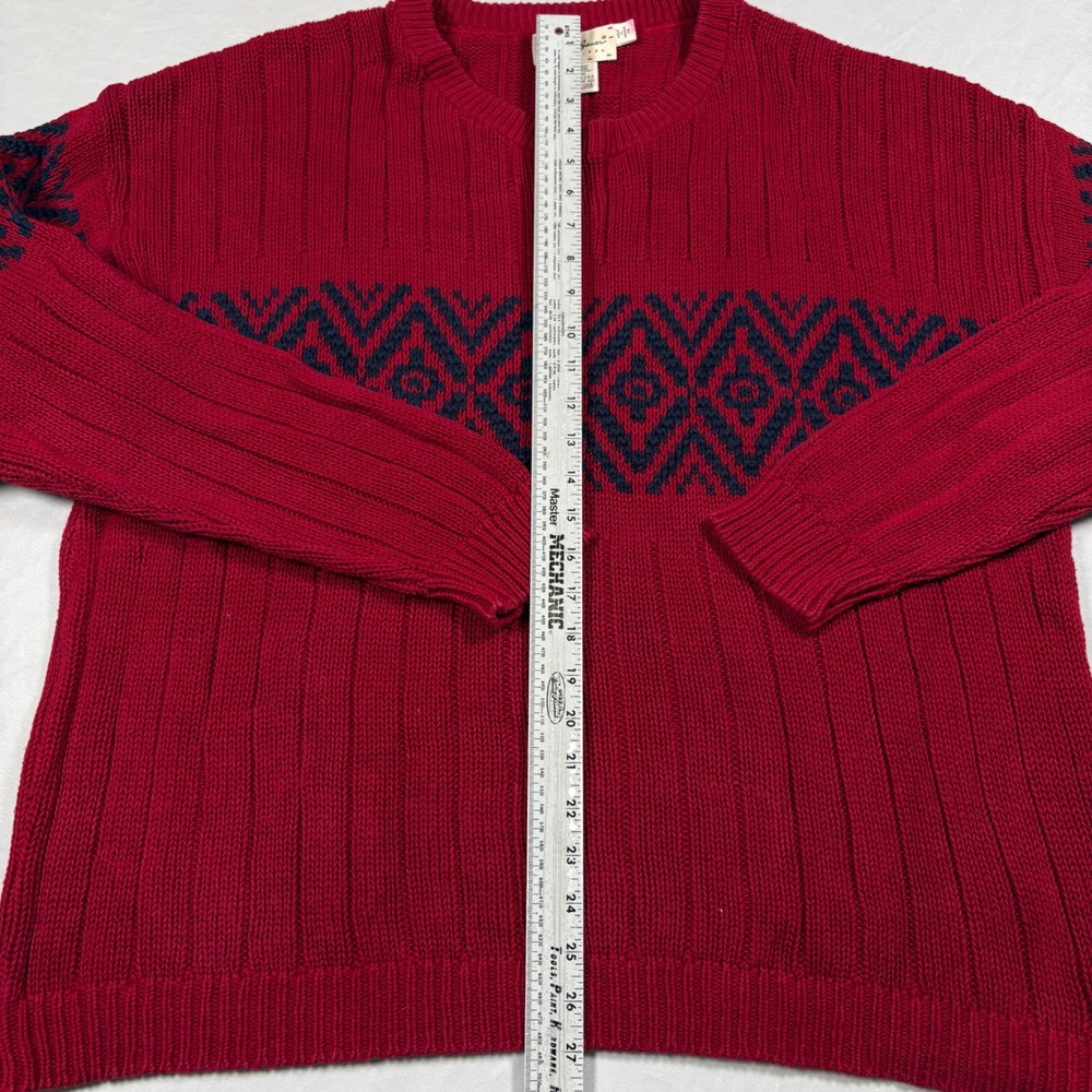 Eddie Bauer Sweater Mens XL Vintage Red Navy Geometric Ribbed Cotton Made in USA - Picture 4 of 8